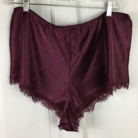 Victoria's Secret Other - Victoria's Secret Burgundy Satin Pajama Shorts with Lace Trim